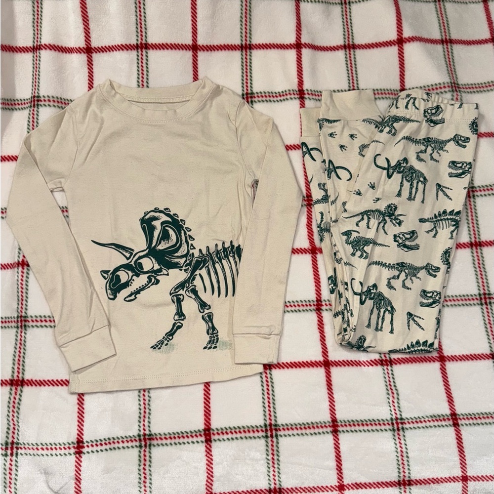 Dinosaur Skeleton Kids Pajama Set - Cream and Green
